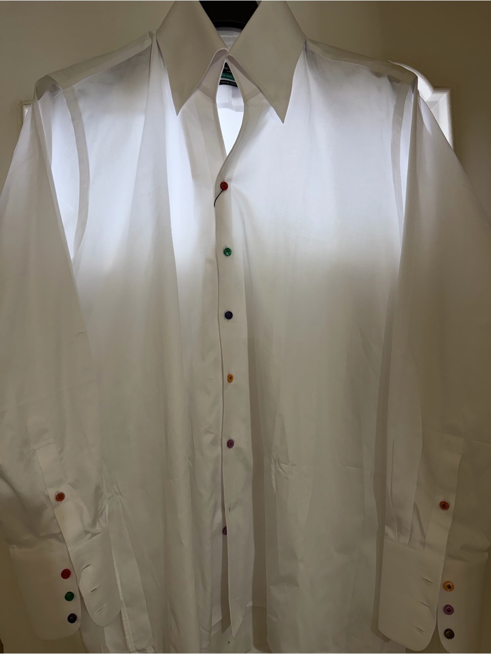 Men's White Dress Shirt with Multicolor Buttons